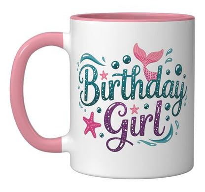 Mermaid' Birthday Girl Ceramic Mug, Pink/White