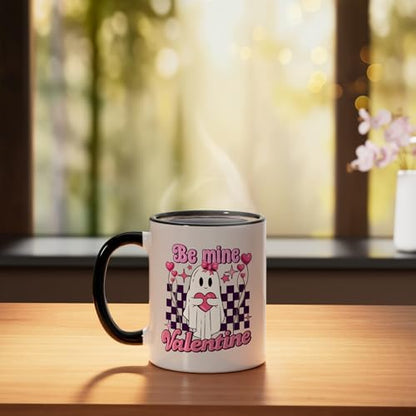 Be Mine Cute Ghost Retro Valentine Ceramic Mug, Black/White