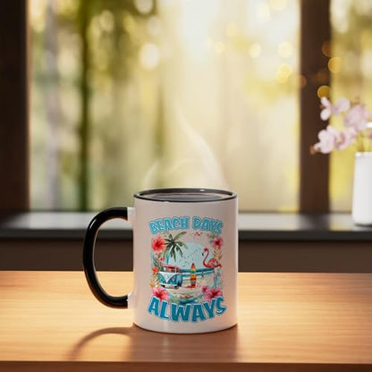 Beach Days Ceramic Mug, Black/White