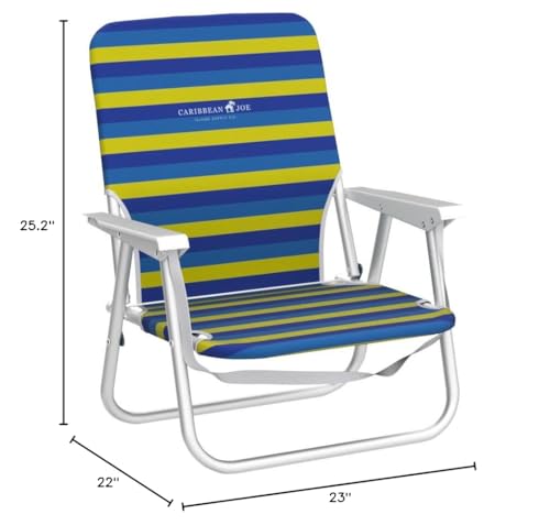 Caribbean Joe Folding Beach Chair, 1 Position Lightweight and Portable Foldable Outdoor Camping Chair with Carry Strap, Bold Stripe
