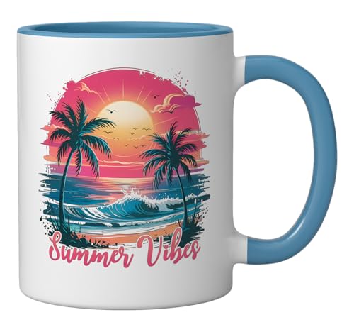 Summer Vibes Ceramic Mug, Blue/White