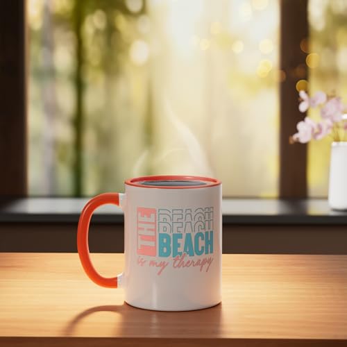 The Beach Is My Therapy Ceramic Mug, Orange/White