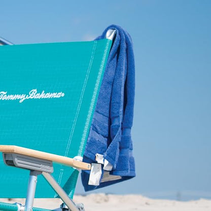 Tommy Bahama 5-Position Lay Flat Cup Holder and Towel Bar Beach Chair, 1-Pack, Turquoise Check