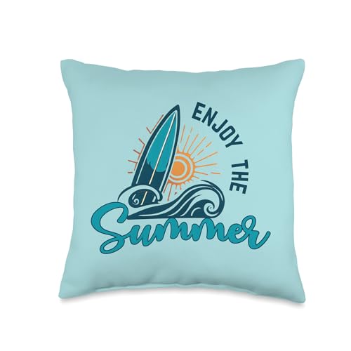 Enjoy The Summer Surfboard Graphic Throw Pillow