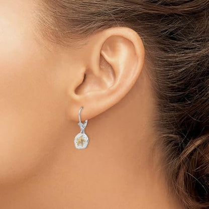 925 Sterling Silver Rhodium Plated Sand Dollar With 14k Sea shell Nautical Starfish Leverback Earrings 28x11mm Wide Stud Earring for Women
