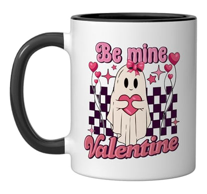 Be Mine Cute Ghost Retro Valentine Ceramic Mug, Black/White