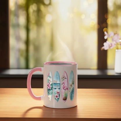 Summer Surfboards Ceramic Mug, Pink/White