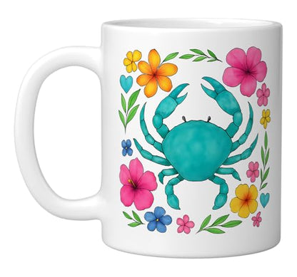 Boho Beach Crab Ceramic Mug, White