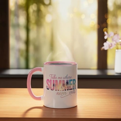 Summer Tropical Ceramic Mug, Pink/White