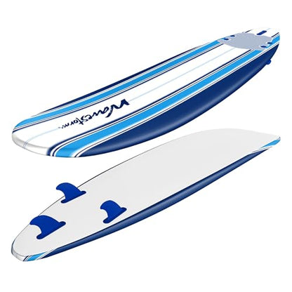 Wavestorm - Classic Soft Top Foam 7ft Surfboard Surfboard for Beginners and All Surfing Levels Complete Set Includes Leash and Multiple Fins Heat Laminated, Blue Pinline (AZ22-WSSF700-PIN)