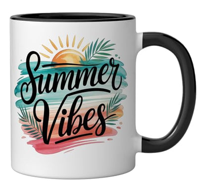 Summer Vibes Tropical Ceramic Mug, Black/White