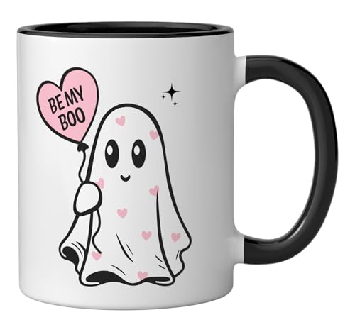 Be My Boo Cute Valentine Ghost Ceramic Mug, Black/White