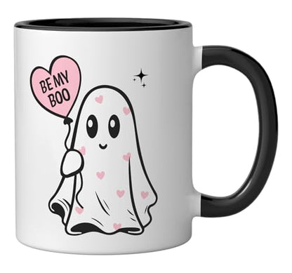 Be My Boo Cute Valentine Ghost Ceramic Mug, Black/White