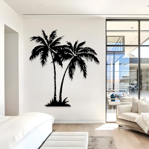 OZF Tropical Palm Tree Metal Wall Decor, Beach Themed Metal Wall Art, Modern Coastal Nature Hanging Decor for Living Room Patio Bathroom, Coastal Home & Outdoor Sculpture (White, 47 x 47 in | 120 x 120cm)