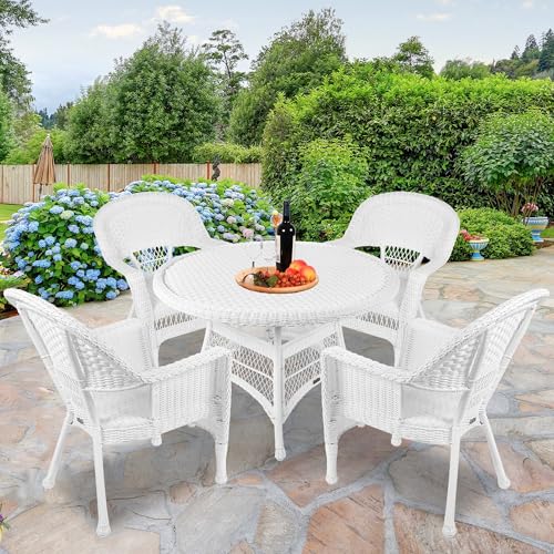 Jeco 5 Piece Wicker Outdoor Dining Set, White
