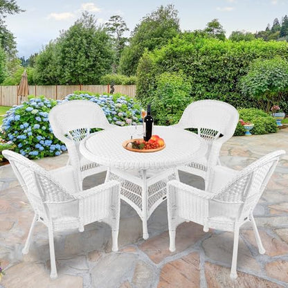 Jeco 5 Piece Wicker Outdoor Dining Set, White