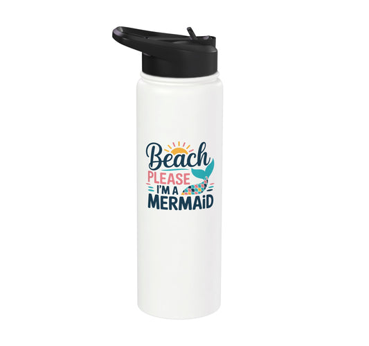 Beach Please Mermaid Aesthetic Stainless Steel Insulated Water Bottle