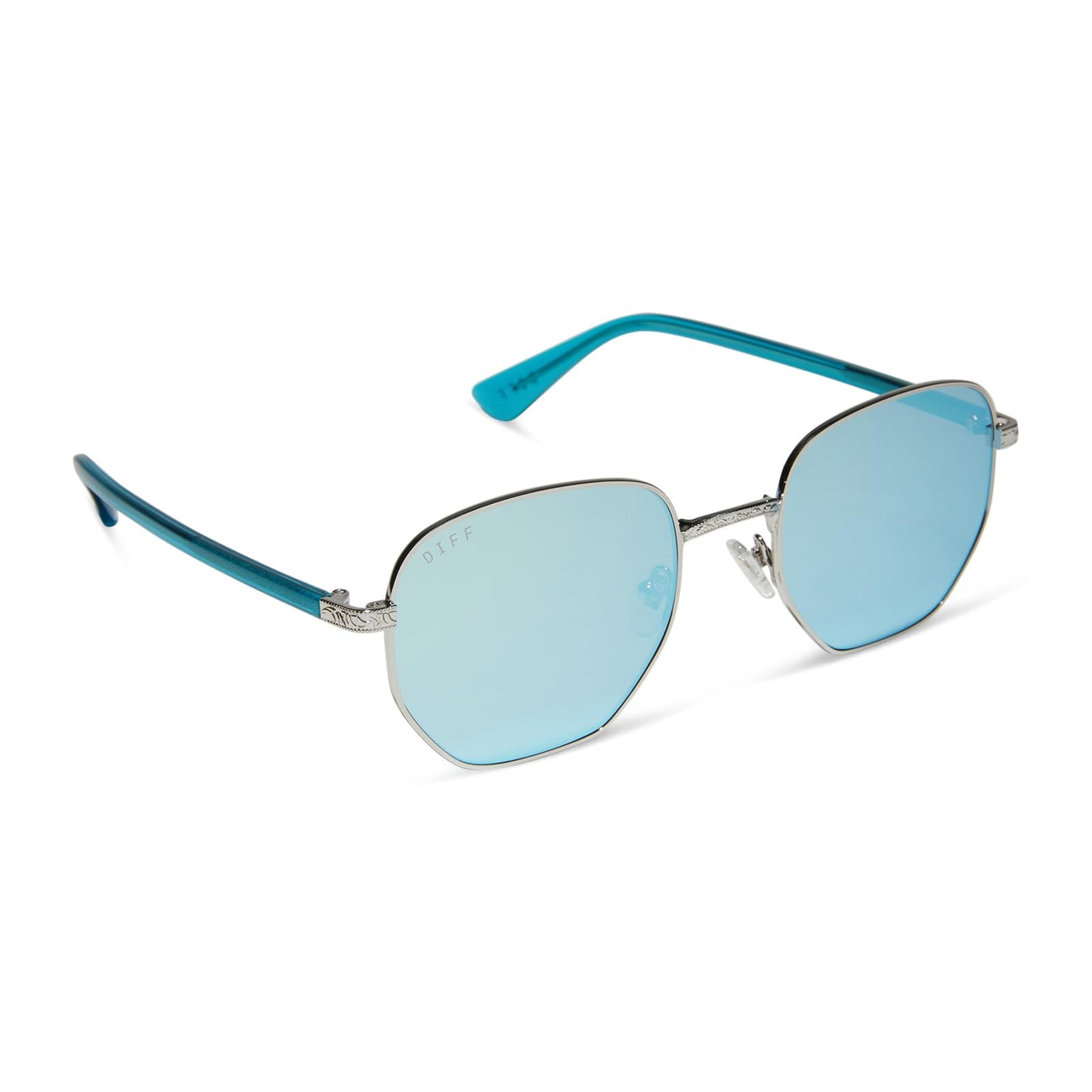 DIFF Jessie James Decker JJD Designer Sunglasses for Women UV400 Protection, Silver + Turquoise Ice Mirror