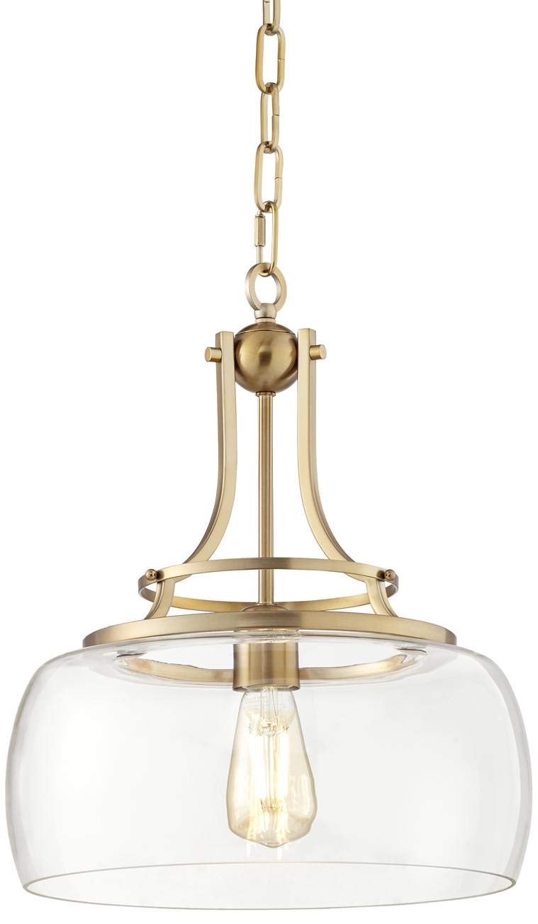 Franklin Iron Works Charleston Brass Hanging Pendant Lighting 13 1/2" Wide Modern Industrial LED Clear Glass Shade Fixture for Dining Room Living House Home Foyer Kitchen Island Entryway Bedroom