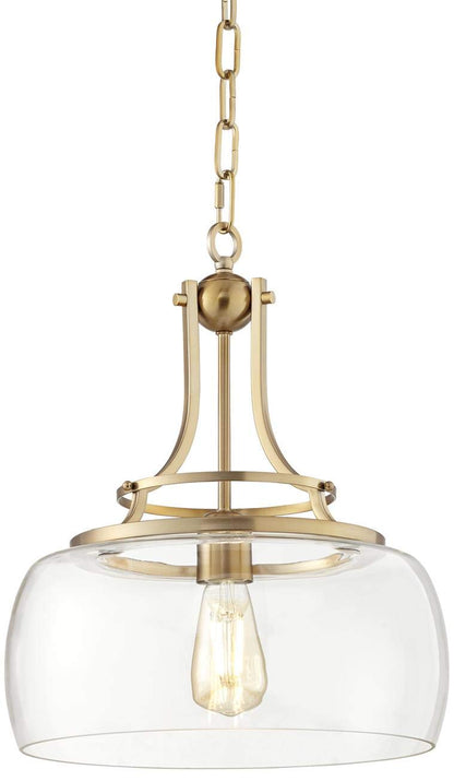 Franklin Iron Works Charleston Brass Hanging Pendant Lighting 13 1/2" Wide Modern Industrial LED Clear Glass Shade Fixture for Dining Room Living House Home Foyer Kitchen Island Entryway Bedroom