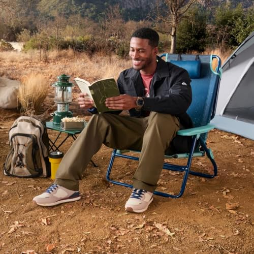 Quiksilver Beach Chair – Lightweight Folding Chair with Adjustable Recline and Cup Holder – Portable and Durable Chairs for Beach, Camping Chair, or Concerts in The Park