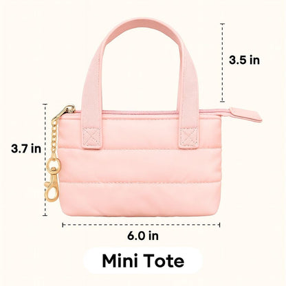 MyfavoriteK Mini Puffer Tote Bag Keychain Puffy Purse Keyring with Gold Heart Charm Cute Bag Charm Gift for Women Girls Teens Key Ring (Pink)