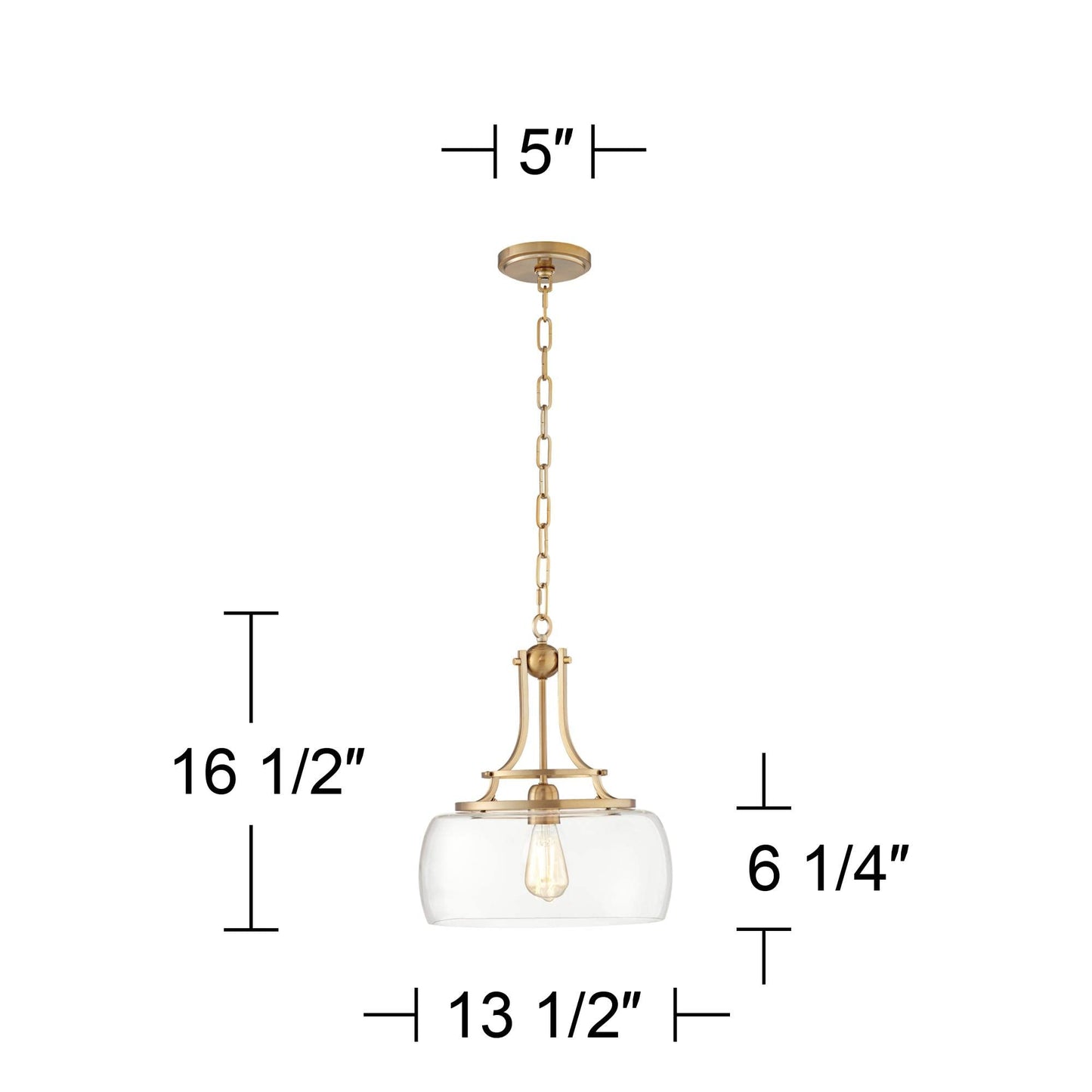 Franklin Iron Works Charleston Brass Hanging Pendant Lighting 13 1/2" Wide Modern Industrial LED Clear Glass Shade Fixture for Dining Room Living House Home Foyer Kitchen Island Entryway Bedroom