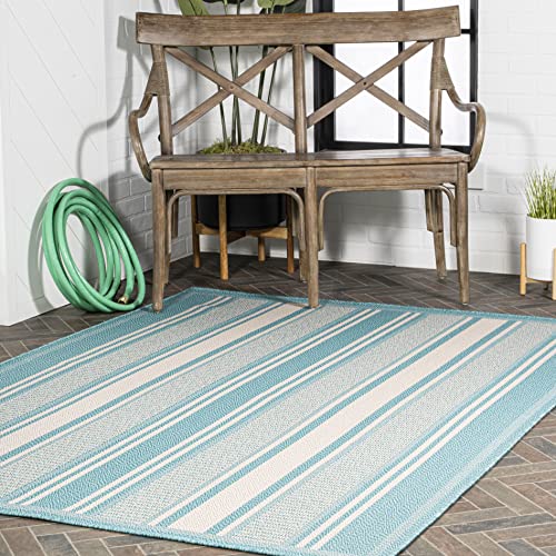 JONATHAN Y Double Stripe Indoor Outdoor Area Rug 5X8 Aqua/Beige, Haynes Modern for Backyard, Patio, Porch, Easy-Cleaning, High Traffic, Pet-Friendly, Non-Shedding (SMB202A-5)