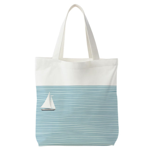 Likjad Vintage Blue Coastal Beach Tote Bag, Retro Sailboat Nautical Canvas Tote Bags for Women, Beach Ocean Themed Gifts, Reusable Grocery Shopping Bags
