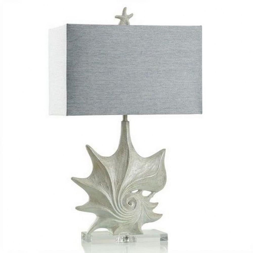 Anartia Silver - Coastal Table Lamp with Seashell Design - Cream, Silver Finish - Heathered Blue Shade
