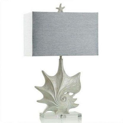 Anartia Silver - Coastal Table Lamp with Seashell Design - Cream, Silver Finish - Heathered Blue Shade
