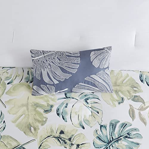 Harbor House Cozy Cotton Comforter Set - Coastal, All Season Down Alternative Casual Bedding with Matching Shams, Decorative Pillows, Lorelai, Monstera Leaf Green King(110"x96") 6 Piece