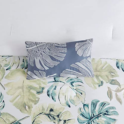 Harbor House Cozy Cotton Comforter Set - Coastal, All Season Down Alternative Casual Bedding with Matching Shams, Decorative Pillows, Lorelai, Monstera Leaf Green King(110"x96") 6 Piece