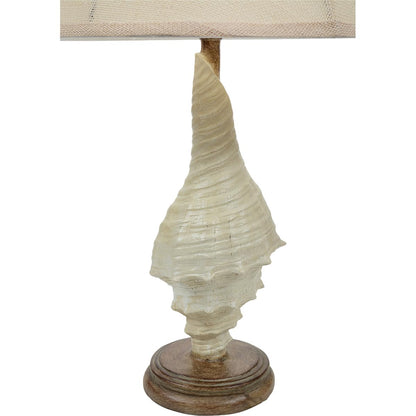 BLACK FOREST DECOR White Conch Shell Table Lamp – Coastal Nautical Beach Lamp with Burlap Shade – 28"