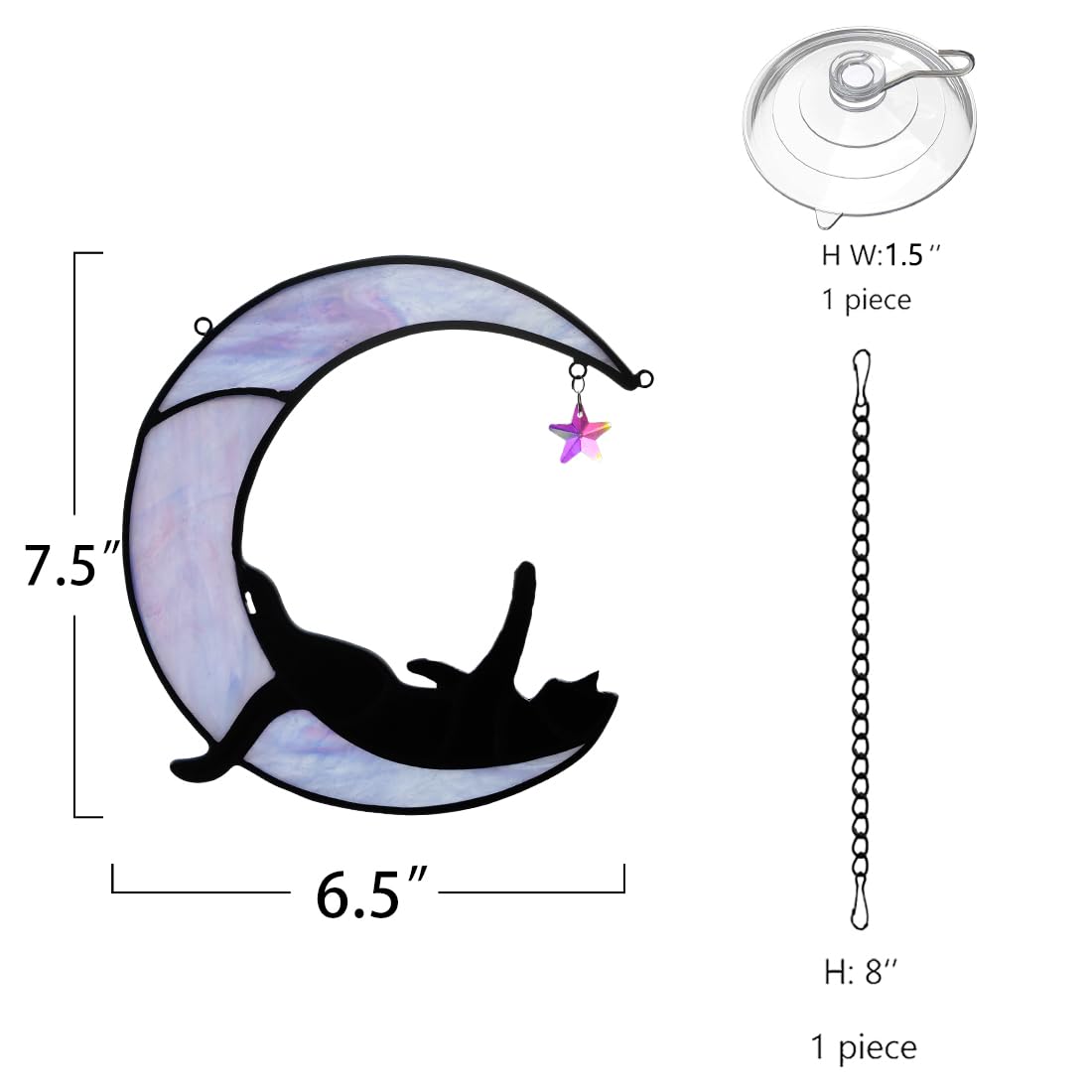BOXCASA Black Cat Moon Suncatchers for Windows Hanging,Funny Stained Glass Cats Gift,Witchy Gifts for Women,Cats Themed Gifts for Women