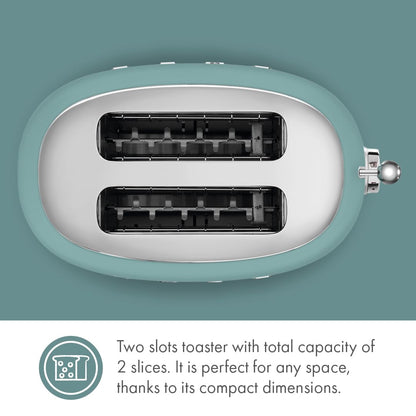 SMEG 2 Slice Toaster with 6 Presets and Defrost Function and Removable Crumb Tray (Jade)