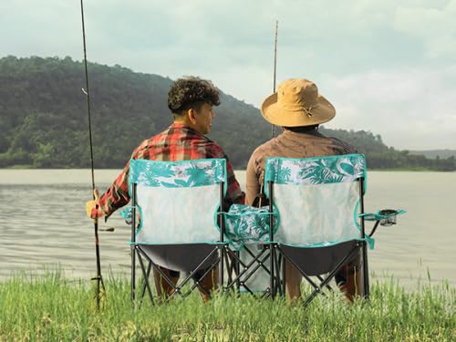 VINGLI Beach Chair with Umbrella for Adults, Double Camping Chair with Canopy & Cooler Fold-Up Table, Carrying Bag, Folding Chair for Outdoor (Pineapple Pattern)