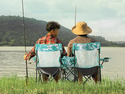 VINGLI Beach Chair with Umbrella for Adults, Double Camping Chair with Canopy & Cooler Fold-Up Table, Carrying Bag, Folding Chair for Outdoor (Pineapple Pattern)