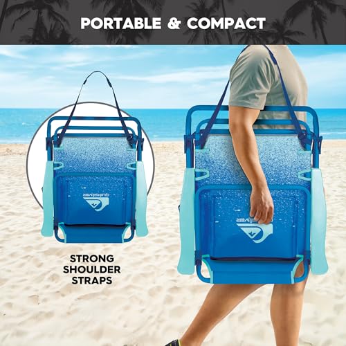 Quiksilver Beach Chair – Lightweight Folding Chair with Adjustable Recline and Cup Holder – Portable and Durable Chairs for Beach, Camping Chair, or Concerts in The Park
