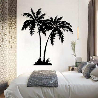 OZF Tropical Palm Tree Metal Wall Decor, Beach Themed Metal Wall Art, Modern Coastal Nature Hanging Decor for Living Room Patio Bathroom, Coastal Home & Outdoor Sculpture (White, 47 x 47 in | 120 x 120cm)