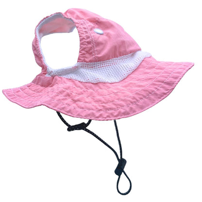 Dog Outdoor Hat with Ear Hole Round Brim Summer Dog Puppy Cat Suncare Cooling Bucket Hat Cute Active Sun Protection Pet Caps (Pink, Medium)