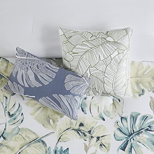 Harbor House Cozy Cotton Comforter Set - Coastal, All Season Down Alternative Casual Bedding with Matching Shams, Decorative Pillows, Lorelai, Monstera Leaf Green King(110"x96") 6 Piece
