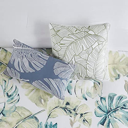 Harbor House Cozy Cotton Comforter Set - Coastal, All Season Down Alternative Casual Bedding with Matching Shams, Decorative Pillows, Lorelai, Monstera Leaf Green King(110"x96") 6 Piece