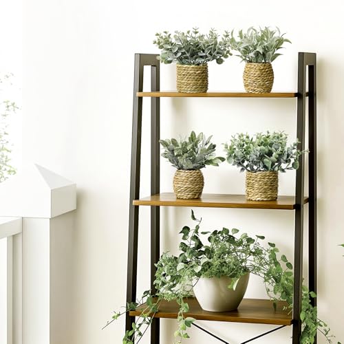 Small Fake Potted Plants: 7 Inches Artificial Plants with Seagrass Handwoven Planters, Indoor Farmhouse Decorations, Eucalyptus Plant for Home Bathroom Office Shelf Tabletop Desk Room Decor or Gift