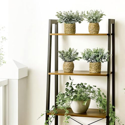 Small Fake Potted Plants: 7 Inches Artificial Plants with Seagrass Handwoven Planters, Indoor Farmhouse Decorations, Eucalyptus Plant for Home Bathroom Office Shelf Tabletop Desk Room Decor or Gift