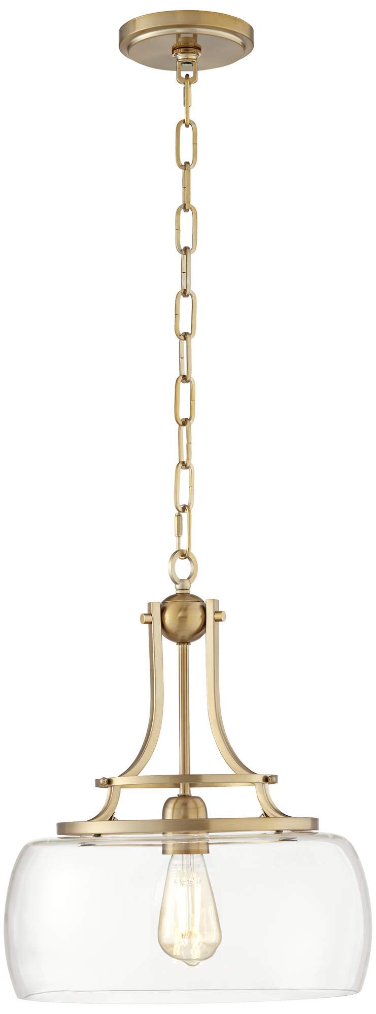 Franklin Iron Works Charleston Brass Hanging Pendant Lighting 13 1/2" Wide Modern Industrial LED Clear Glass Shade Fixture for Dining Room Living House Home Foyer Kitchen Island Entryway Bedroom