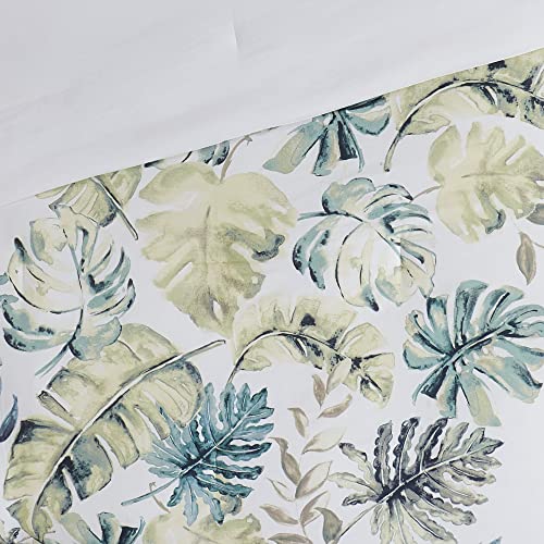 Harbor House Cozy Cotton Comforter Set - Coastal, All Season Down Alternative Casual Bedding with Matching Shams, Decorative Pillows, Lorelai, Monstera Leaf Green King(110"x96") 6 Piece