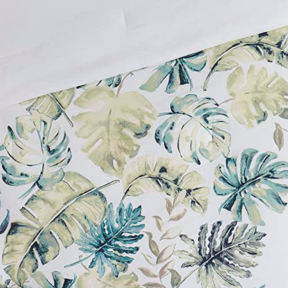 Harbor House Cozy Cotton Comforter Set - Coastal, All Season Down Alternative Casual Bedding with Matching Shams, Decorative Pillows, Lorelai, Monstera Leaf Green King(110"x96") 6 Piece