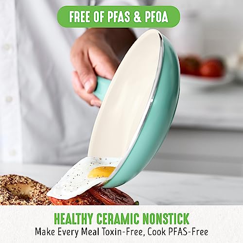 GreenLife Soft Grip 23 Piece Kitchen Cookware Pots and Frying Saucepans Set, Healthy Ceramic Nonstick PFAS and PFOA-Free, Dishwasher and Oven Safe, Even Heating, Easy Clean, Warp Control, Turquoise