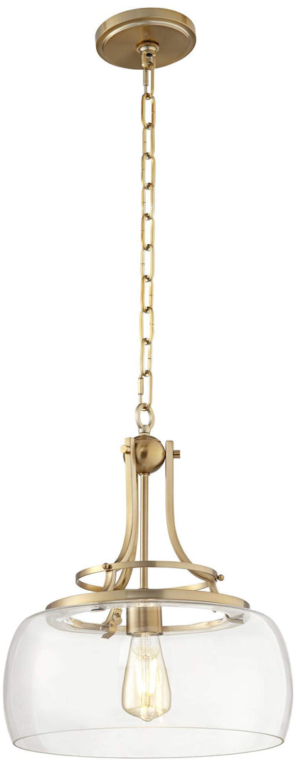 Franklin Iron Works Charleston Brass Hanging Pendant Lighting 13 1/2" Wide Modern Industrial LED Clear Glass Shade Fixture for Dining Room Living House Home Foyer Kitchen Island Entryway Bedroom